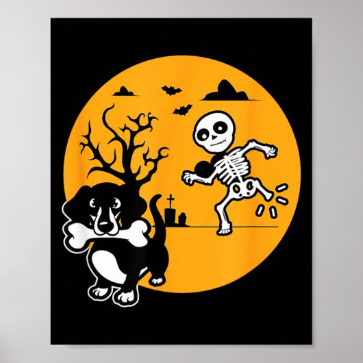 Grappig Skelet Wienershirt Worstelhond Halloween Poster (Voorkant)