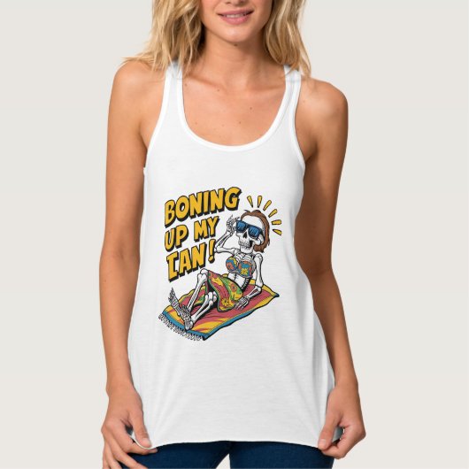 Grappig skelet woord kunst strand tan tanktop (Voorkant)