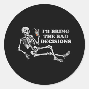 Grappig skelet zal slechte beslissingen Halloween Ronde Sticker