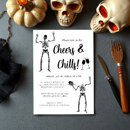 Grappig Skelet Zwart & Wit Halloween Feest Kaart
