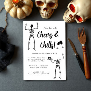 Grappig Skelet Zwart & Wit Halloween Feest Kaart