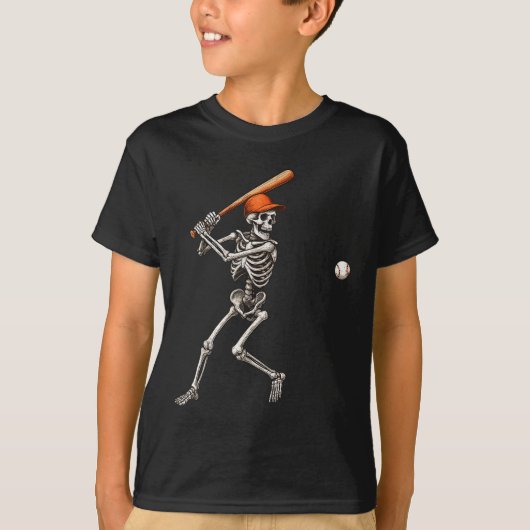 Grappig Skeleton Batting Baseball Player Mannen Bo T-shirt (Voorkant)