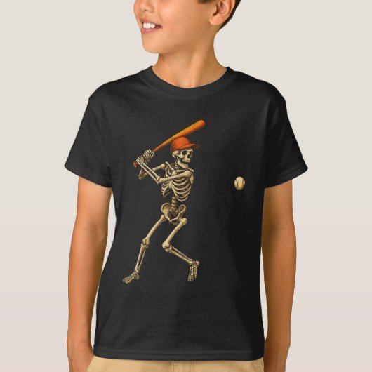 Grappig Skeleton Batting Baseball Player Mannen Bo T-shirt (Voorkant)