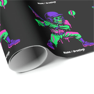 Grappig Skeleton Batting Ice Cream Dripping Baseba Cadeaupapier