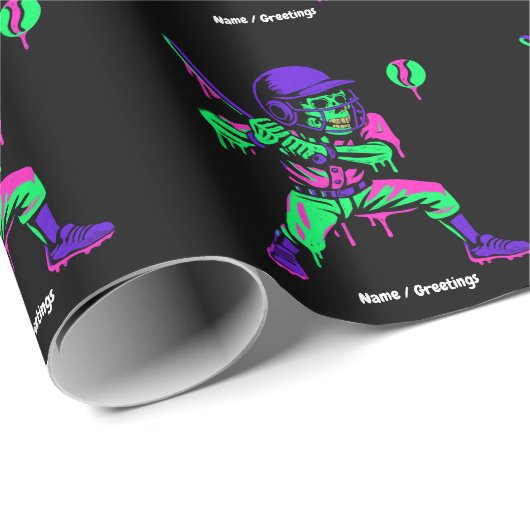 Grappig Skeleton Batting Ice Cream Dripping Baseba Cadeaupapier (Rol Hoek)