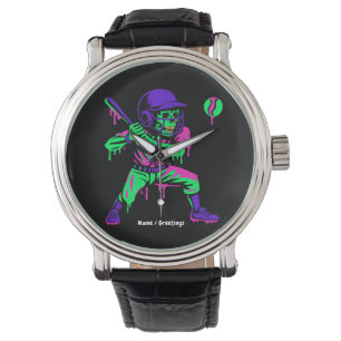 Grappig Skeleton Batting Ice Cream Dripping Baseba Horloge