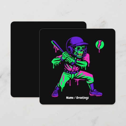 Grappig Skeleton Batting Ice Cream Dripping Baseba Kaart (Voorkant / Achterkant)