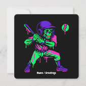 Grappig Skeleton Batting Ice Cream Dripping Baseba Kaart (Voorkant)