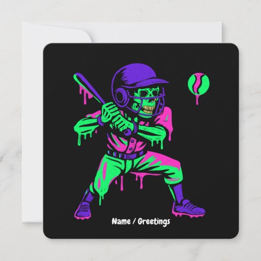 Grappig Skeleton Batting Ice Cream Dripping Baseba Kaart (Voorkant)
