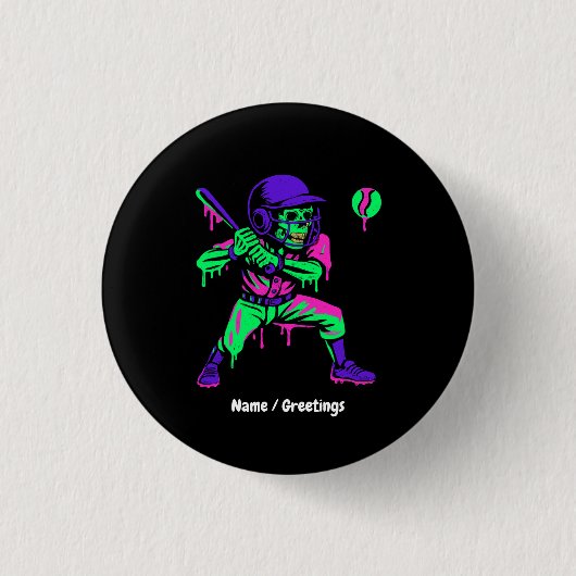 Grappig Skeleton Batting Ice Cream Dripping Baseba Ronde Button 3,2 Cm (Voorkant)