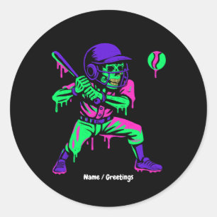 Grappig Skeleton Batting Ice Cream Dripping Baseba Ronde Sticker