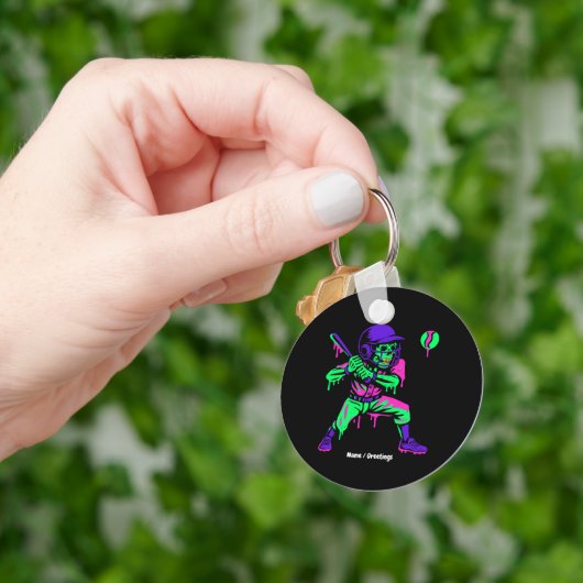 Grappig Skeleton Batting Ice Cream Dripping Baseba Sleutelhanger (Hand)