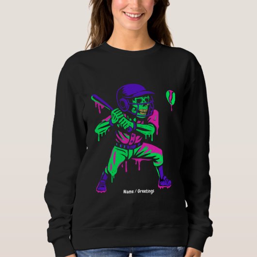 Grappig Skeleton Batting Ice Cream Dripping Baseba Trui (Voorkant)