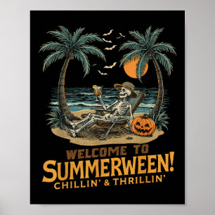 Grappig Skeleton Beach Sunset Spooky Vakantie Halv Poster