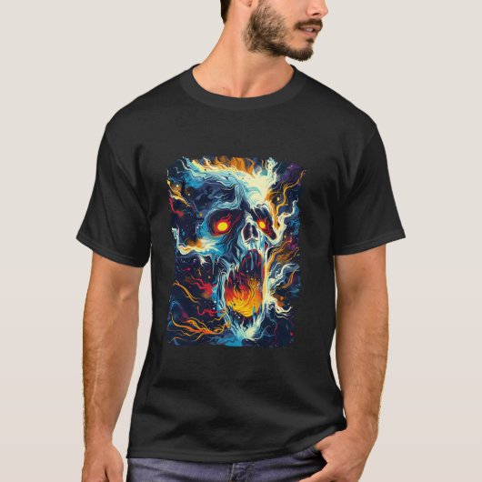 Grappig Skeleton Burning Skulls Halloween Mannen V T-shirt (Voorkant)