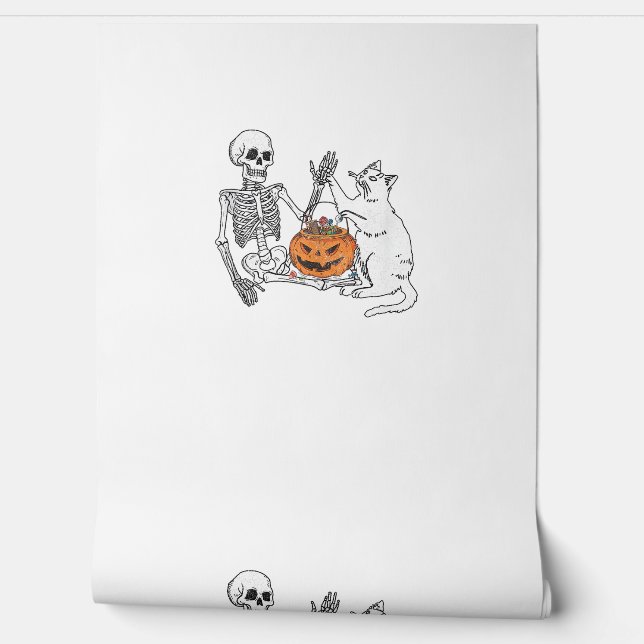 Grappig Skeleton Cat Lover Halloween Kostuum voor  Behang (Afrollen)