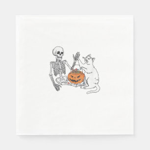 Grappig Skeleton Cat Lover Halloween Kostuum voor Servet