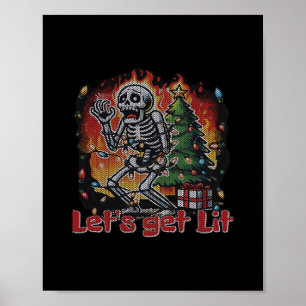 Grappig Skeleton Christmas Let's Get Lit Classic Poster