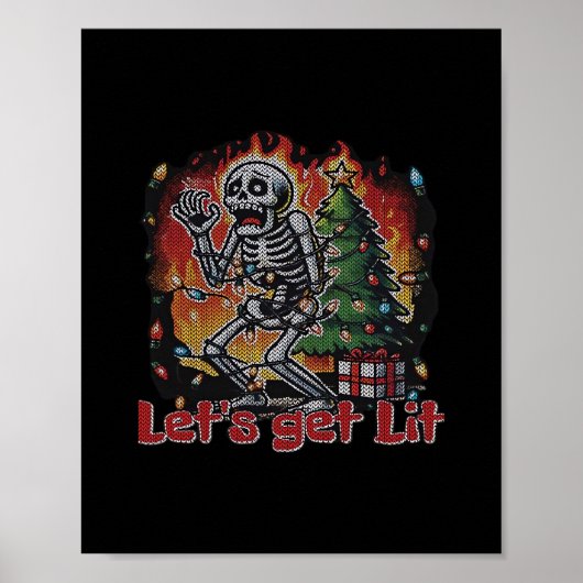 Grappig Skeleton Christmas Let's Get Lit Classic Poster (Voorkant)