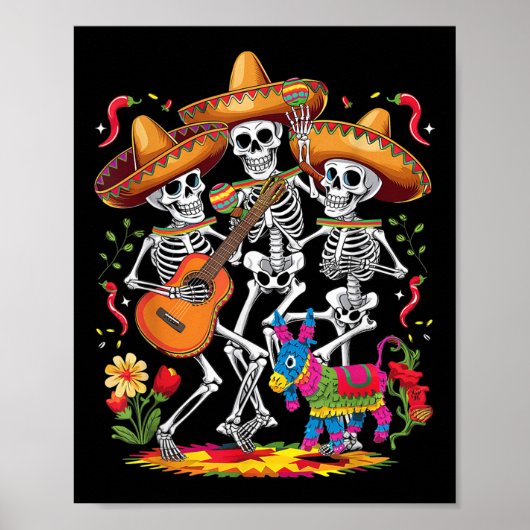 Grappig Skeleton Cinco De Mayo Fiesta Mexicaans Fe Poster (Voorkant)