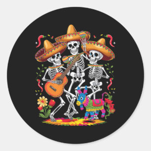Grappig Skeleton Cinco De Mayo Fiesta Mexicaans Fe Ronde Sticker