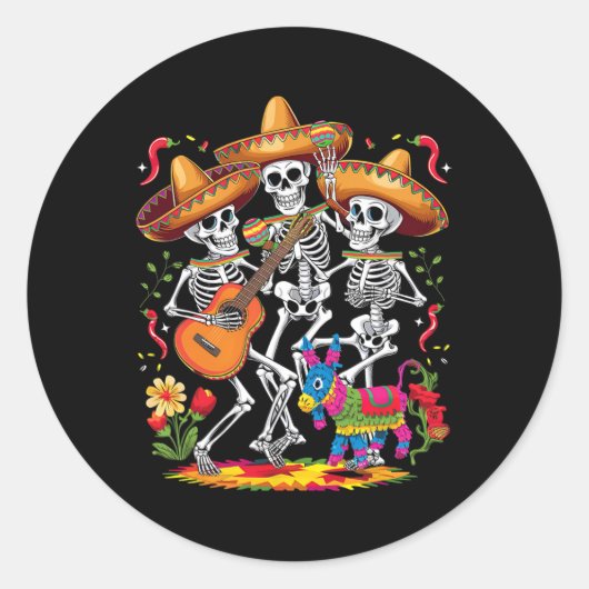 Grappig Skeleton Cinco De Mayo Fiesta Mexicaans Fe Ronde Sticker (Voorkant)