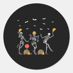 Grappig Skeleton Dancing Construction Worker Kostu Ronde Sticker