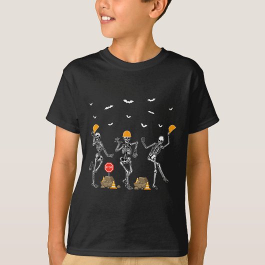 Grappig Skeleton Dancing Construction Worker Kostu T-shirt (Voorkant)