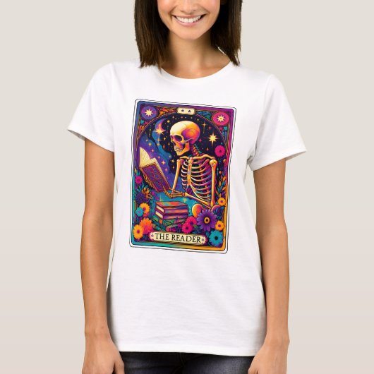 Grappig Skeleton De lezer Tarot T-shirt (Voorkant)