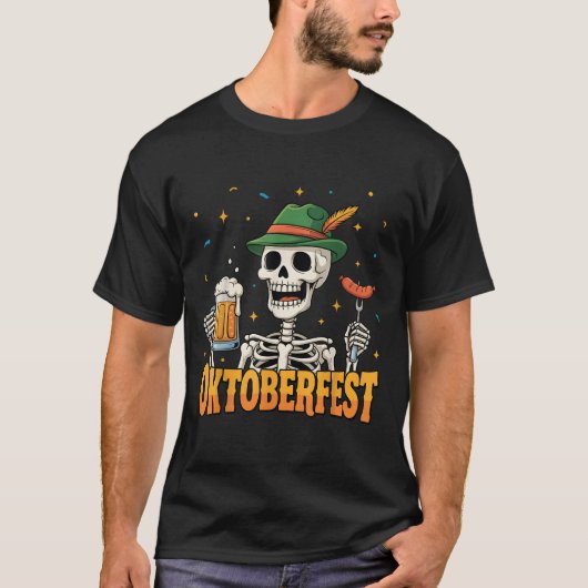 Grappig Skeleton Drink Duitse Beer Mannen Vrouwen T-shirt (Voorkant)
