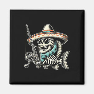 Grappig Skeleton Fish Sombrero Gevist Crew Gifts Magneet