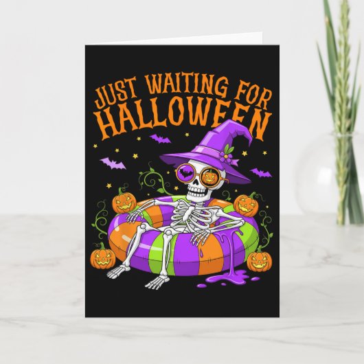 Grappig Skeleton Float Wachten Op Halloween Me Kaart (Voorkant)