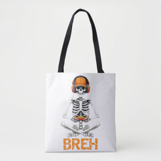 Grappig Skeleton Gamer BRUH Halloween spel Tote Bag (Voorkant)