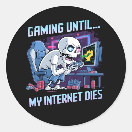 Grappig Skeleton Gamer Design cadeau Ronde Sticker (Voorkant)