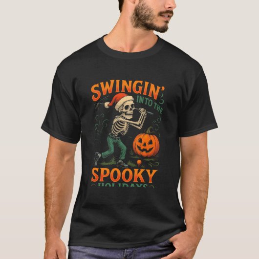Grappig Skeleton Golfer Halloween kerstontwerp T-shirt (Voorkant)