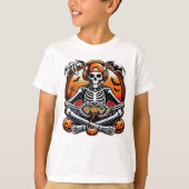 Grappig Skeleton Halloween Gift Video Game hoofdte T-shirt (Voorkant)