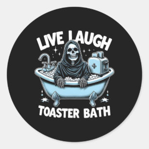 Grappig Skeleton Halloween Live Laugh Toaster De D Ronde Sticker