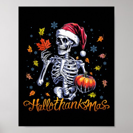 Grappig Skeleton Halloween Mery Christmas Happy Ha Poster (Voorkant)
