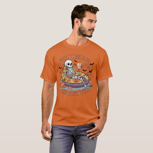 Grappig Skeleton Halloween wacht gewoon op Hallowe T-shirt (Voorkant volledig)