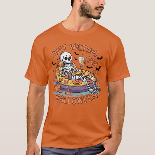Grappig Skeleton Halloween wacht gewoon op Hallowe T-shirt (Voorkant)
