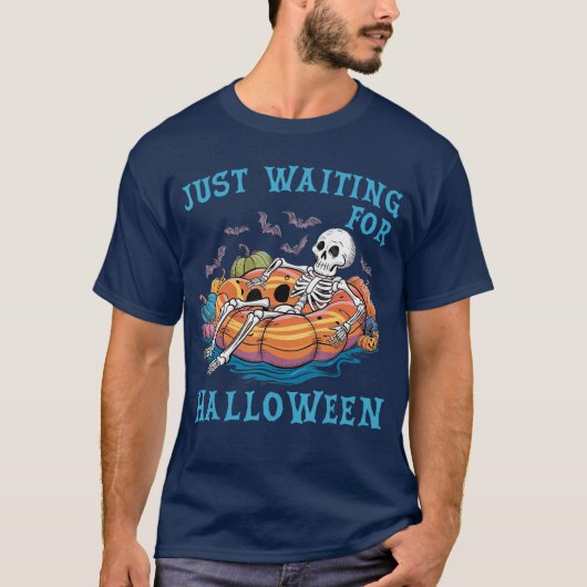 Grappig Skeleton Halloween wacht gewoon op Hallowe T-shirt (Voorkant)