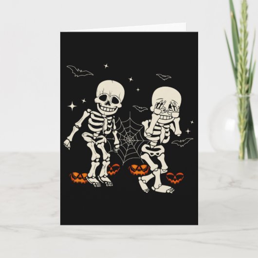Grappig Skeleton Kinder Griddy-dance Halloween Tri Kaart (Voorkant)