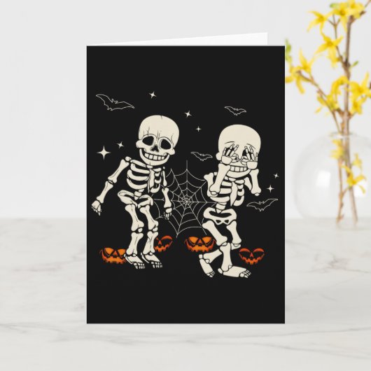Grappig Skeleton Kinder Griddy-dance Halloween Tri Kaart (Gele Bloem)