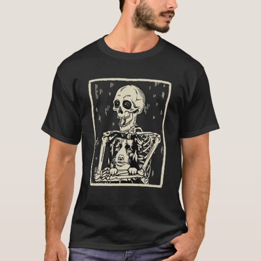 Grappig Skeleton Knuffels Border Collie Hond Hallo T-shirt (Voorkant)