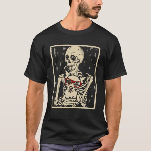Grappig Skeleton Knuffels Chihuahua Hond Halloween T-shirt (Voorkant)
