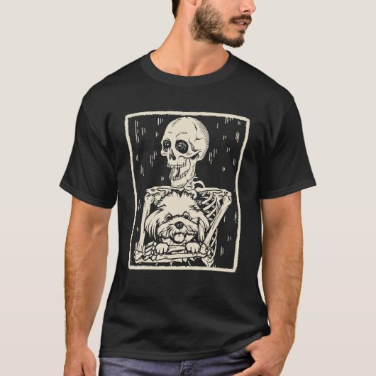 Grappig Skeleton Knuffels Maltese Hond Halloween K T-shirt (Voorkant)
