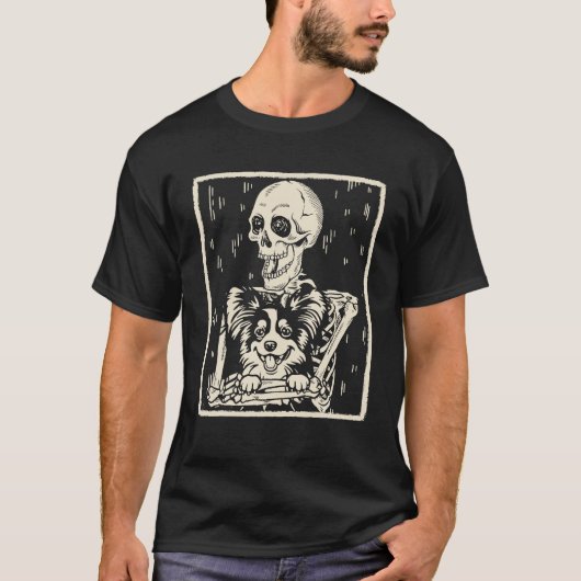 Grappig Skeleton Knuffels Papillon Hond Halloween  T-shirt (Voorkant)