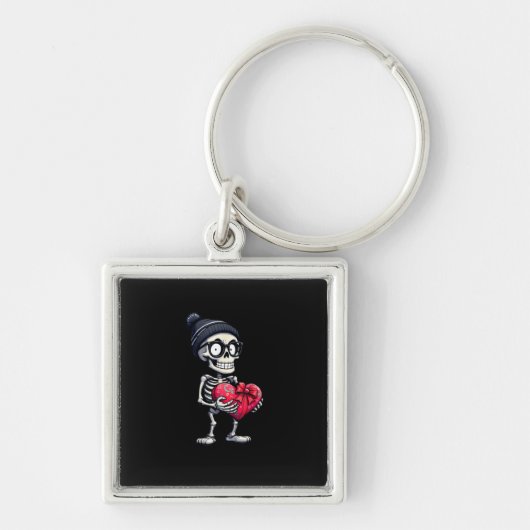 Grappig Skeleton Mannen Vrouwen Skeleton Hart Vale Sleutelhanger (Voorkant)