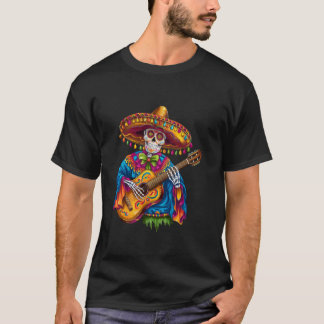 Grappig Skeleton Mariachi Gitaarzak Cinco de May T-shirt