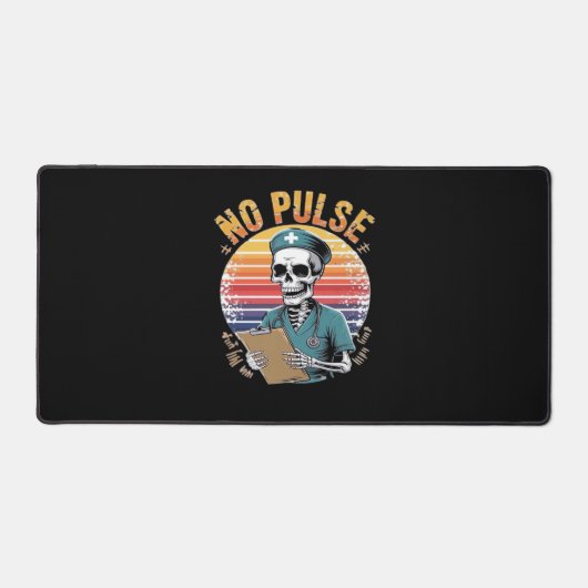 Grappig Skeleton Nurse Geen Pulse Design – Dark Hu Bureaumat (Voorkant)